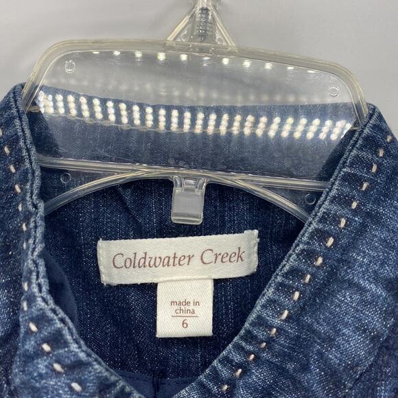 Coldwater Creek Denim Embroidered BOHO Jacket Nehru Collar Cottage size 6 - Picture 3 of 8